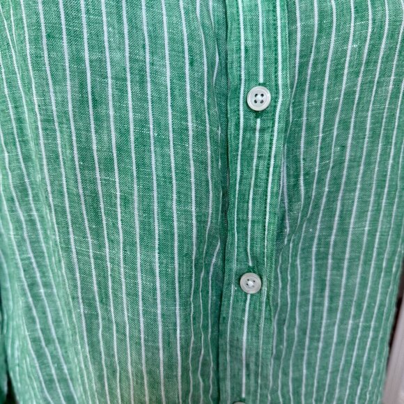 Talbots Linen Boyfriend Shirt - Firefly Stripe Button Down Size L - Picture 3 of 6